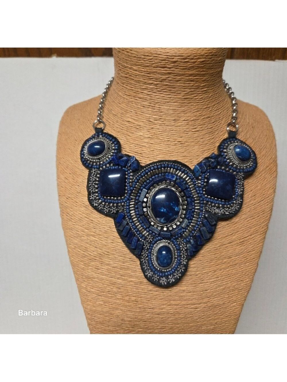 Vintage Chico's Blue Beaded Percy Bib Necklace